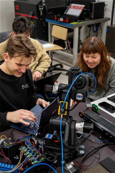 Students working on a robot.